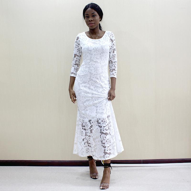 Casual Dresses African Lace Fabric Sexy Long Sleeve Solid Elegant White Maxi Dress For Women
Casual Dresses African Lace Fabric Sexy Long Sleeve Solid Elegant White Maxi Dress For Women