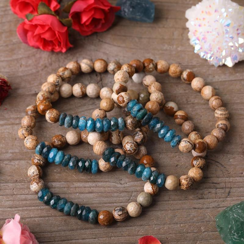 Charm Bracelets Natural Blue Apatite Slice Beads 8mm Picture Jaspers Round Elastic Stretch Bracelet Women Yoga Handmade Jewelry 
Charm Bracelets Natural Blue Apatite Slice Beads 8mm Picture Jaspers Round Elastic Stretch Bracelet Women Yoga Handmade Jewelry