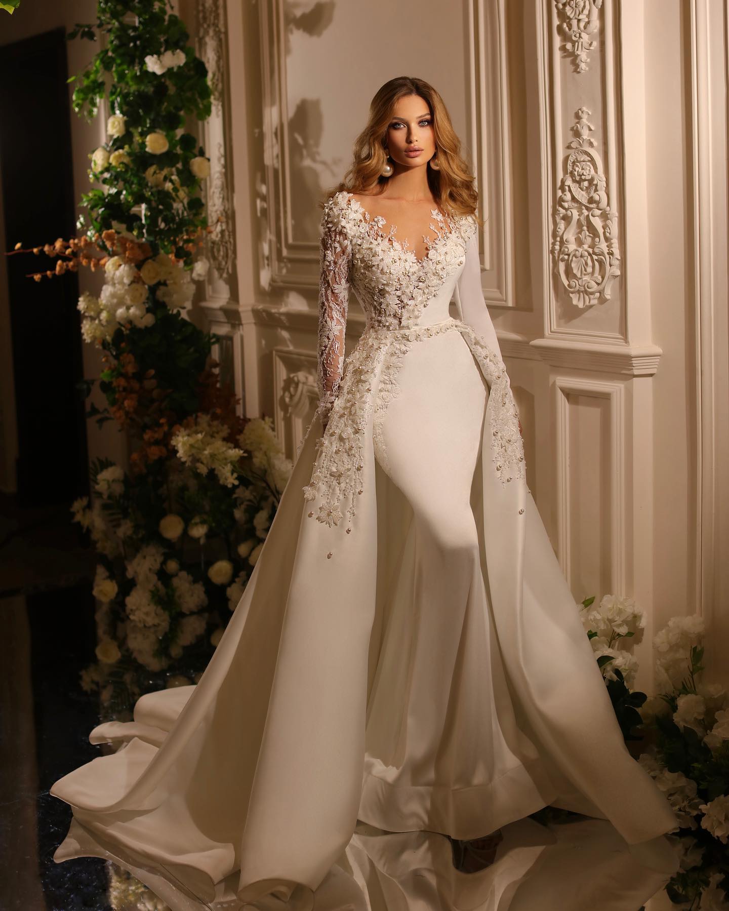 Gorgeous Mermaid 2023 Wedding Dresses Bridal Gowns With Detachable Train African Vestidos Long Sleeve Beaded Wedding Dress