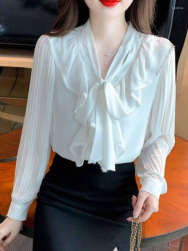 Women' Blouses Sweet Elegant Chiffon Ruffle Bow Blouse V-Neck Casual Pleat Women Shirt Blusas Female Clothes Lady White Long Sleeve Tops
Women' Blouses Sweet Elegant Chiffon Ruffle Bow Blouse V-Neck Casual Pleat Women Shirt Blusas Female Clothes Lady White Long Sleeve Tops