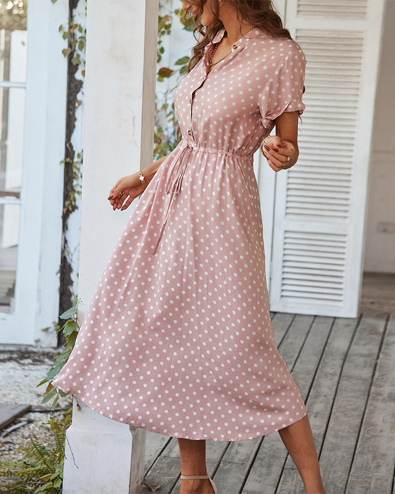 Casual Dresses Ladies Polka Dot Print Shirt Dress Women Casual Midi Holiday Summer Dress Female Loose Women Beach Dress Sundress Robe Vestidos 230316