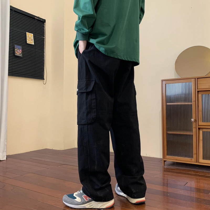 Men's Pants Autumn Cotton Cargo Pants Men Fashion Pocket Casual Pants Men Japanese Streetwear Hip Hop Loose Straight Pants Mens Trousers 230316