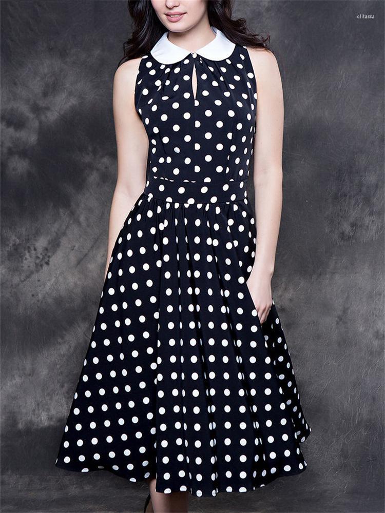 Casual Dresses 2023 Fashion Turndown Collar Women' Working Dress Vintage Sleeveless Dot Point A-line Summer Midi Vestidos, Black dot
Casual Dresses 2023 Fashion Turndown Collar Women' Working Dress Vintage Sleeveless Dot Point A-line Summer Midi Vestidos, Black dot