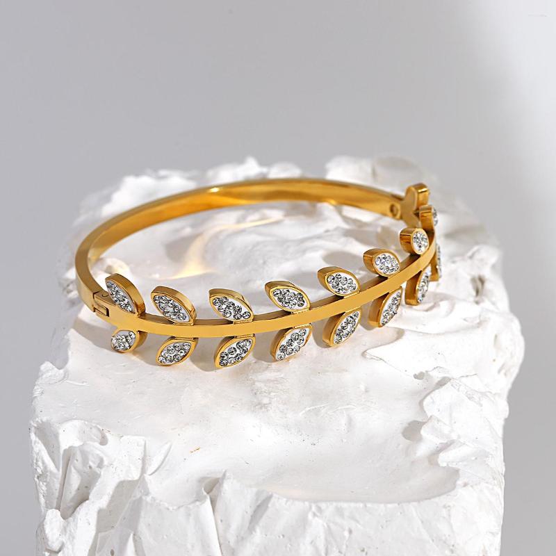 Bangle Greatera Stainless Steel Rhinestone Leaves Bangles Bracelets For Women Trendy Gold Plated Metal Bracelet Waterproof Jewelry
Bangle Greatera Stainless Steel Rhinestone Leaves Bangles Bracelets For Women Trendy Gold Plated Metal Bracelet Waterproof Jewelry