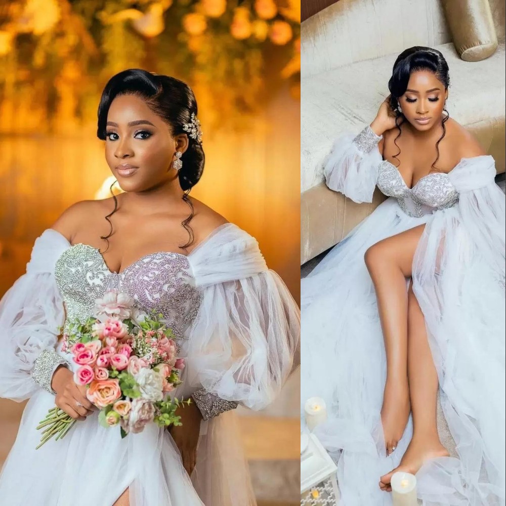 2023 A Line Wedding Dresses Bridal Gown Boho Tulle Sweep Train Beaded Crystal Beading Custom Side Slit Off Shoulder Long Sleeves Beach vestido de novia Plus Size, Ivory
2023 A Line Wedding Dresses Bridal Gown Boho Tulle Sweep Train Beaded Crystal Beading Custom Side Slit Off Shoulder Long Sleeves Beach vestido de novia Plus Size, Ivory