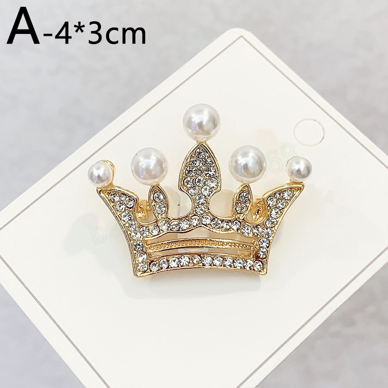 Fashion Crown Brooches Suit Lapel Pins Clear Rhinestone Pins Dress Decoration Buckle Jewelry Accessories For Women Gift