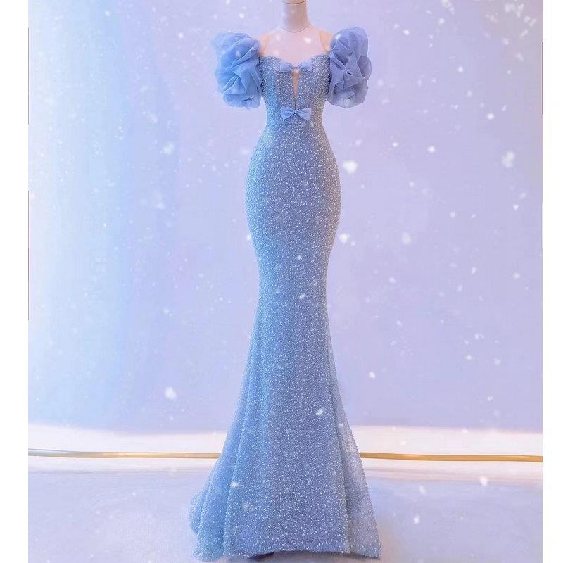 Mermaid Blue Prom Dresses Luxury Beaded Sequin Puff Sleeve Square Collar Bow Long Formal Banquet Women Sexy Evening Gowns 2023, Light sky blue
Mermaid Blue Prom Dresses Luxury Beaded Sequin Puff Sleeve Square Collar Bow Long Formal Banquet Women Sexy Evening Gowns 2023, Light sky blue