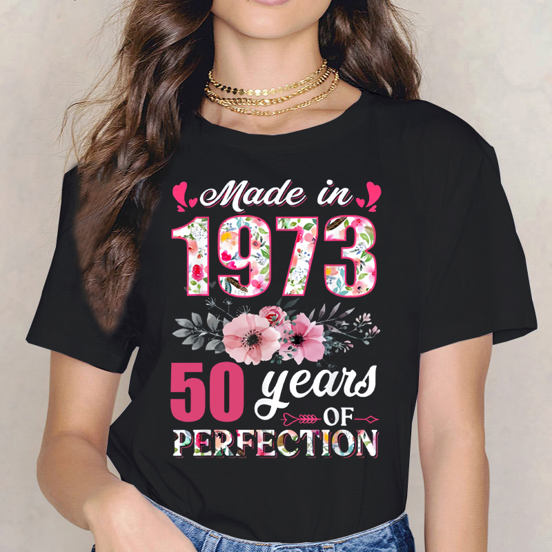 Womens TShirt Womens Tshirt Made in 1973 Flowers 49 Years Old 50 Wifes Birthday Gift Printed Casual Pattern Top 230316, Black
Womens TShirt Womens Tshirt Made in 1973 Flowers 49 Years Old 50 Wifes Birthday Gift Printed Casual Pattern Top 230316, Black