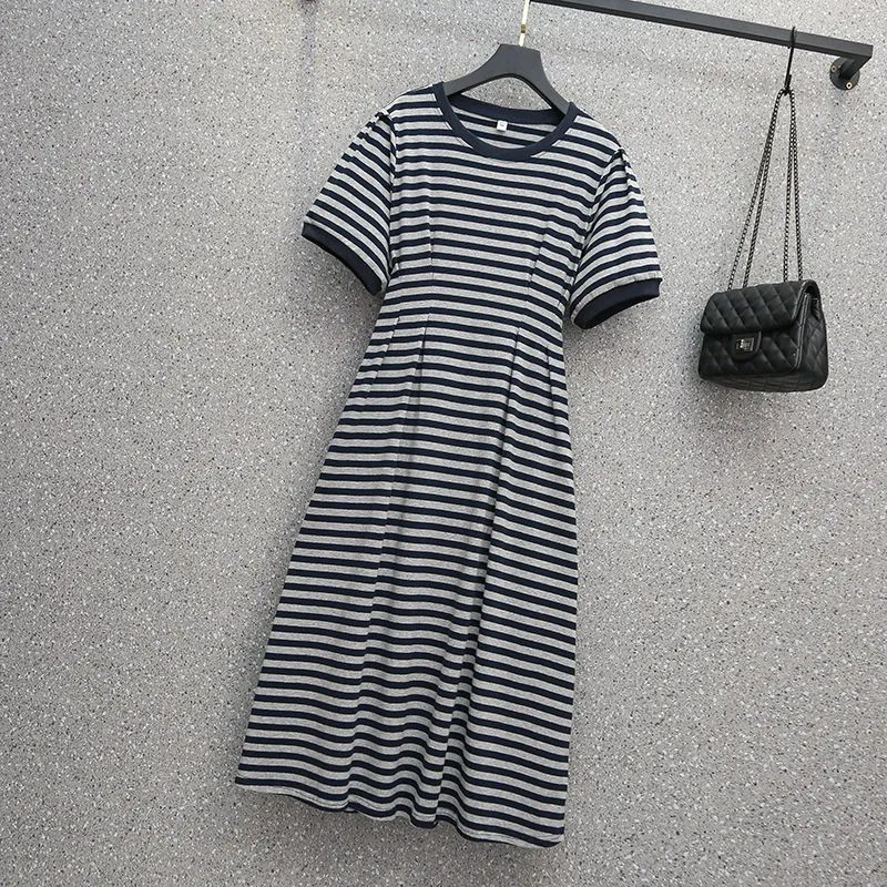 Casual Dresses Striped O-neck Dresses Empire Brocade Pullover Casual Women's Clothing Summer Trend All-match Comfortable Slim Fit 230316