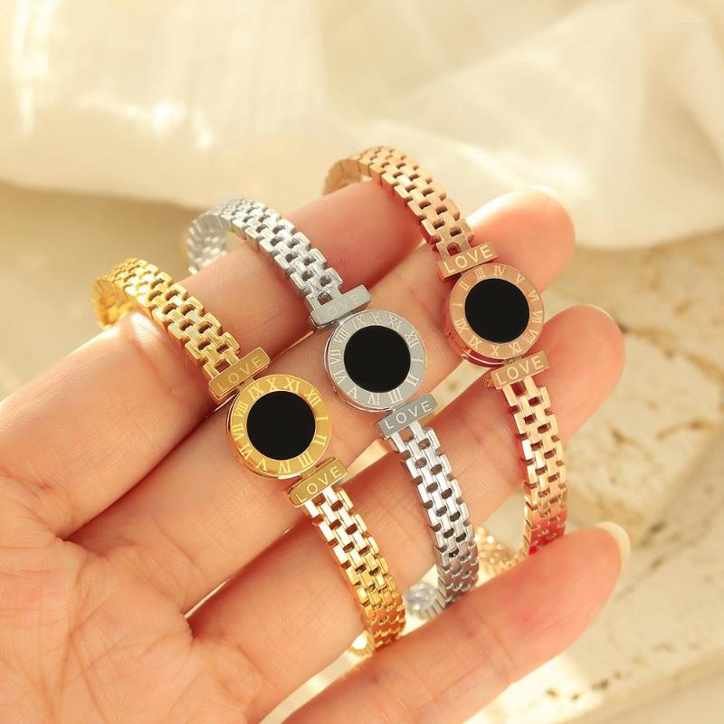 Bangle Bracelet For Women Stainless Steel Carved Roman Digital Cuff Black Acrylic Couple Girl Jewelry Gift
Bangle Bracelet For Women Stainless Steel Carved Roman Digital Cuff Black Acrylic Couple Girl Jewelry Gift