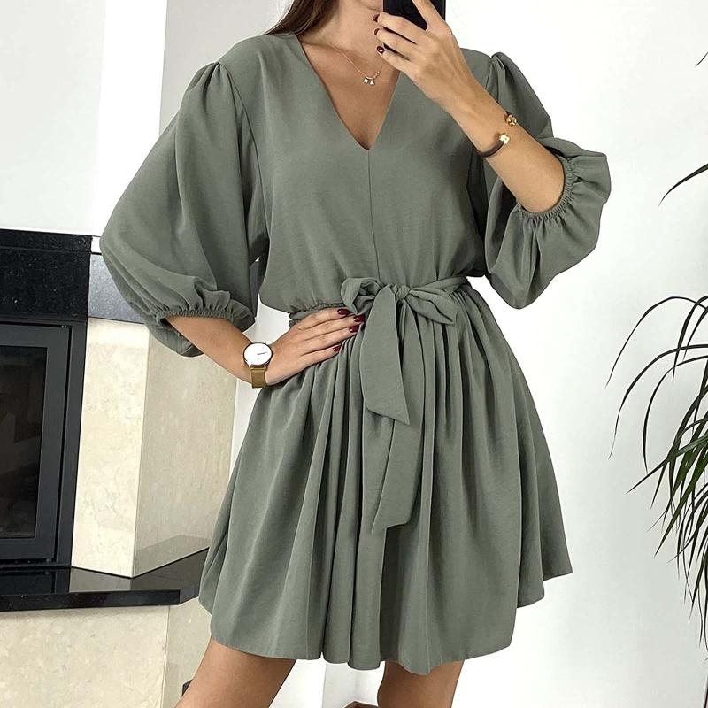 Casual Dresses Sweet Bow Belt Slim Dress Women' Summer V-neck Solid Sexy Wrist-point Sleeve Mini Lantern Spring, Green
Casual Dresses Sweet Bow Belt Slim Dress Women' Summer V-neck Solid Sexy Wrist-point Sleeve Mini Lantern Spring, Green