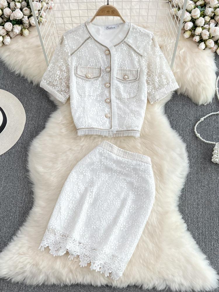 Work Dresses 2023 Summer Korean Fashion Lace Suit Round Neck Button Shirt Tops High Waist Hip Wrap Skirt Two-piece Set, White suit
Work Dresses 2023 Summer Korean Fashion Lace Suit Round Neck Button Shirt Tops High Waist Hip Wrap Skirt Two-piece Set, White suit
