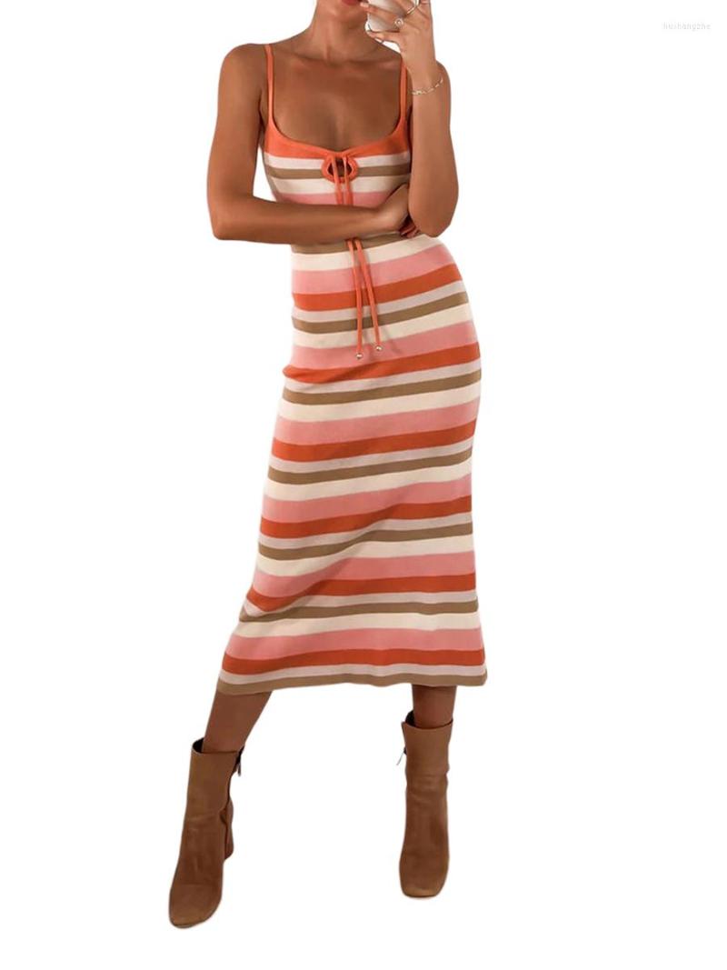 Casual Dresses Women  Spaghetti Strap Dress Sleeveless Multi-Color Stripes Tie-Up Backless Low-Cut Bodycon, Yellow 
Casual Dresses Women  Spaghetti Strap Dress Sleeveless Multi-Color Stripes Tie-Up Backless Low-Cut Bodycon, Yellow