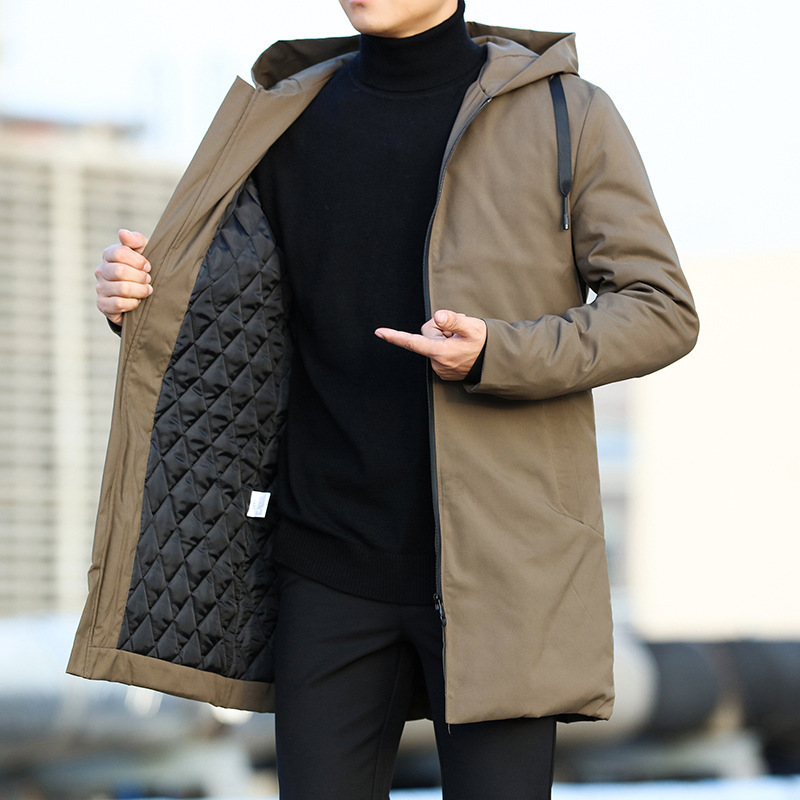Mens Casual Thicken Warm Trench Coat With Hood Windbreaker Outerwear Jacket For Autumn Winter