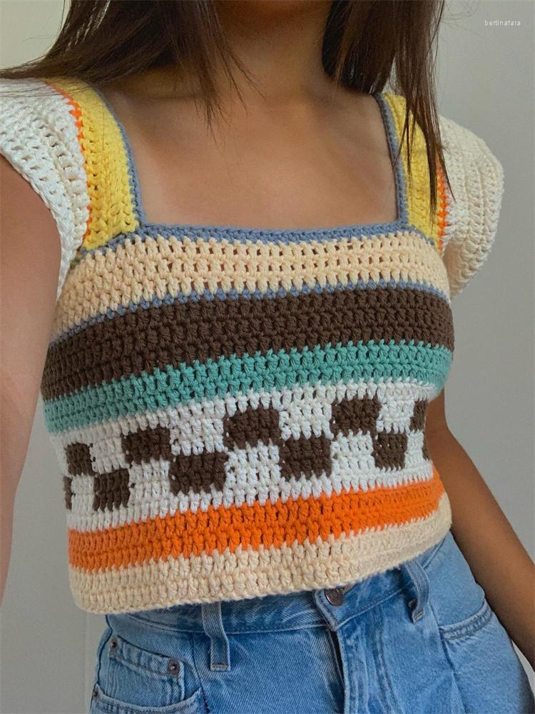 Women' Tanks CHRONSTYLE Vintage Knitted Vest Y2K Summer Striped Patchwork Square Collar Ruffles Short Sleeve Tank Aesthetic Crop Tops, Multi
Women' Tanks CHRONSTYLE Vintage Knitted Vest Y2K Summer Striped Patchwork Square Collar Ruffles Short Sleeve Tank Aesthetic Crop Tops, Multi