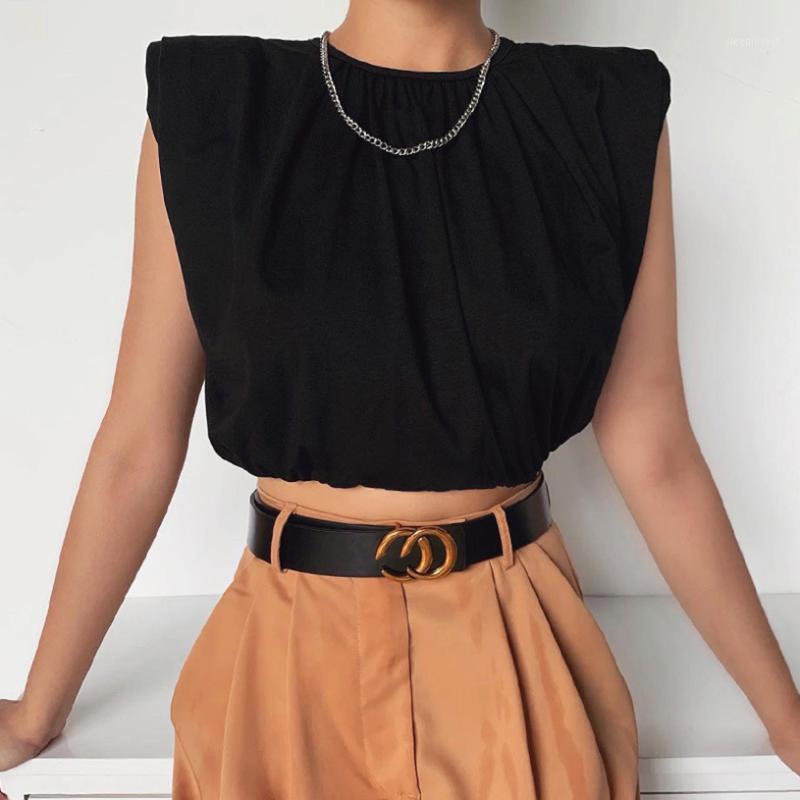 Women' T Shirts Fashion Sleeveless Shoulder Pad Loose Type Temperament T-shirt Summer Style Lady Short High-waisted Bottom Top1, Black
Women' T Shirts Fashion Sleeveless Shoulder Pad Loose Type Temperament T-shirt Summer Style Lady Short High-waisted Bottom Top1, Black