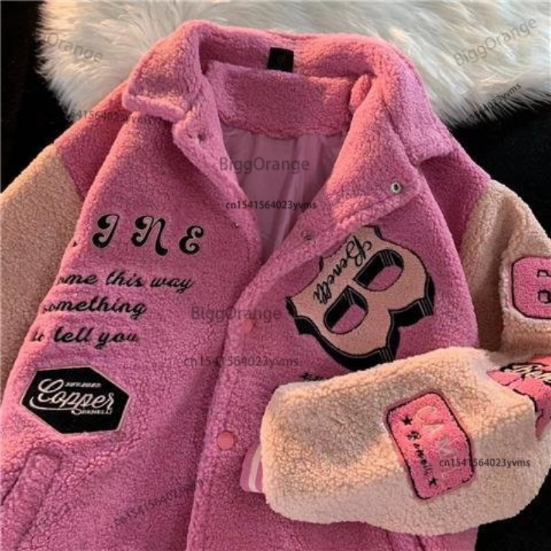 Women's Jackets Letter Embroidery Winter Clothes Women Jacket High Street Vintage Sherpa Coat Women Clothing Jackets Loose Jacket Women Tops 2303