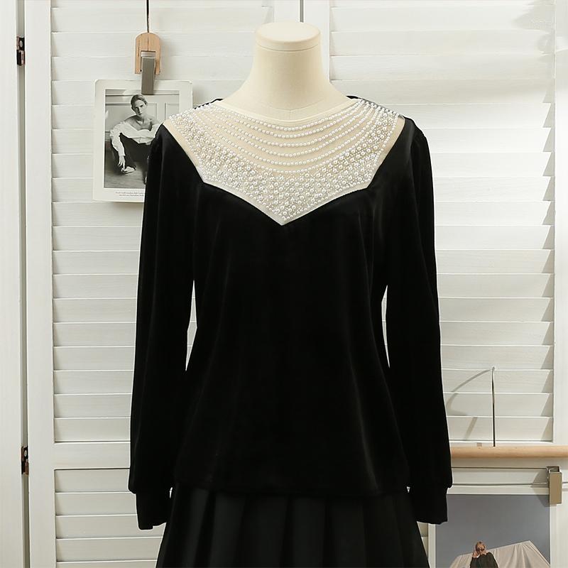 Women's Blouses Vintage Mesh Patchwork Beaded Velvet Blouse Woman Round Neck Long Sleeve Loose Female Chic Ladies Tops Drop, Black
Women's Blouses Vintage Mesh Patchwork Beaded Velvet Blouse Woman Round Neck Long Sleeve Loose Female Chic Ladies Tops Drop, Black