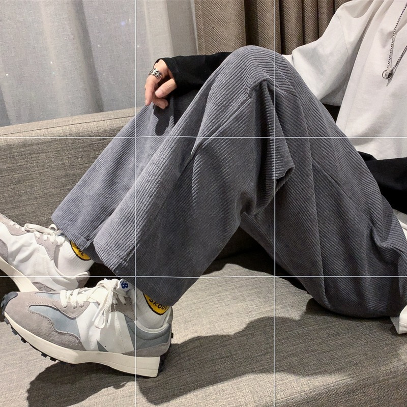 Men's Pants Casual Pants Men Corduroy Chic Ins Fashion Korean Straight High Waist Streetwear All-match Student Loose Harajuku Black Soft 230316