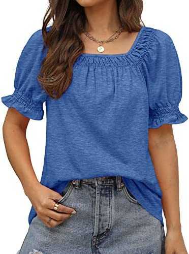 Womens t-shirt summer tops loose fit casual short sleeve trendy square neck shirts woman t shirt no print5DCE, Black
Womens t-shirt summer tops loose fit casual short sleeve trendy square neck shirts woman t shirt no print5DCE, Black
