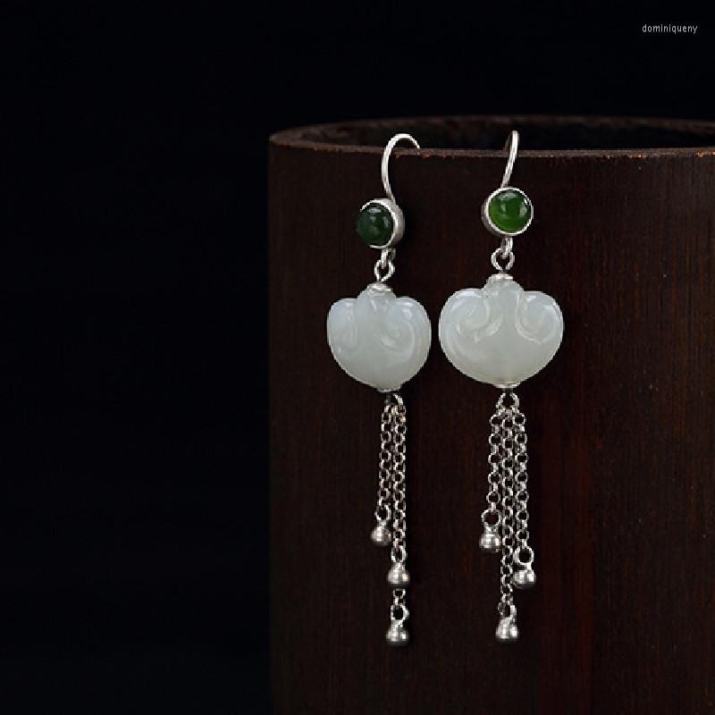 Dangle Earrings S925 Sterling Silver Inlaid Natural Hetian Jade White Jasper Tassel And Wishful For Ladies
Dangle Earrings S925 Sterling Silver Inlaid Natural Hetian Jade White Jasper Tassel And Wishful For Ladies