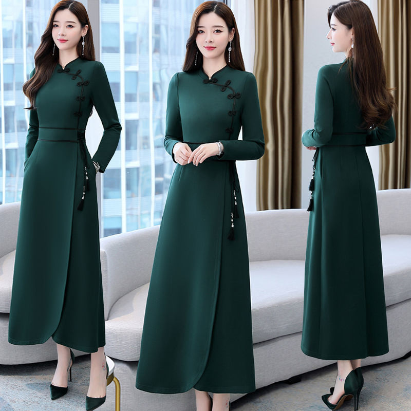 Casual Dresses Vintage Chinese Style Elegant Women's Cheongsam Dress Comforta Casual Summer Sundress Long Sleeved Party Dress Office Robe 230316