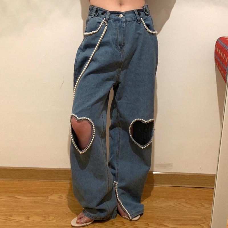 Women's Jeans 2023 Summer Fashion Pearl Beading Straight Women Casual High Waist Loose Hole, Blue
Women's Jeans 2023 Summer Fashion Pearl Beading Straight Women Casual High Waist Loose Hole, Blue