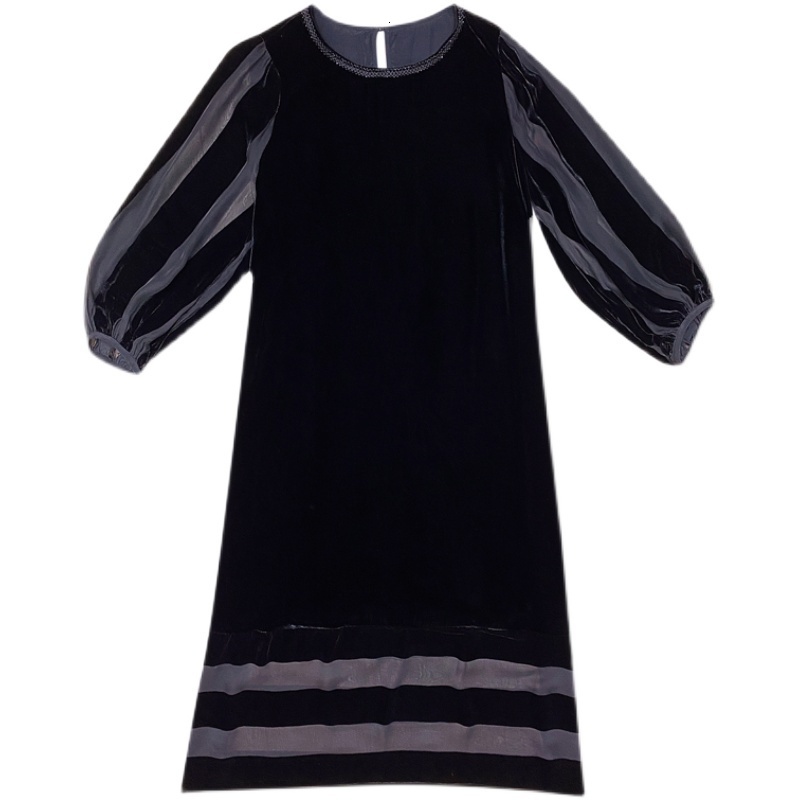 Casual Dresses Female Black Velvet Loose Maxi Dress Autumn Winter Korean Vintage Mesh Patchwork Sexy Dress Elegant Casual Evening Vestidos 230316