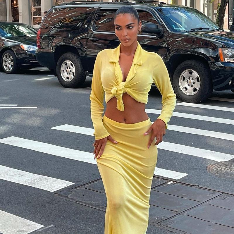 Work Dresses Two Piece Set Women 2023 Autumn Sexy Elegant Skirt Long Sleeve V Neck Crop Tops Maxi Beach Club 2Pcs Sets Female, Yellow
Work Dresses Two Piece Set Women 2023 Autumn Sexy Elegant Skirt Long Sleeve V Neck Crop Tops Maxi Beach Club 2Pcs Sets Female, Yellow