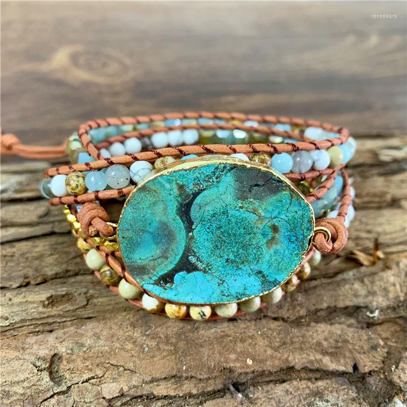 Strand Bohemian Bracelet Valentine's Gift Boho 5X Leather Wrap Beaded Huge OceanStone Jewelry
Strand Bohemian Bracelet Valentine's Gift Boho 5X Leather Wrap Beaded Huge OceanStone Jewelry