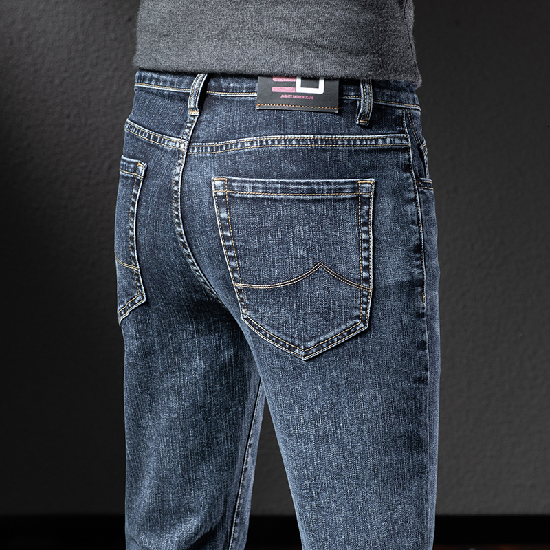 Men's Jeans Spring Autumn Men's Slim Straight Denim Jeans Premium Casual Clothing Simple Cotton Stretch Midweight Jeans Cowboy 230316