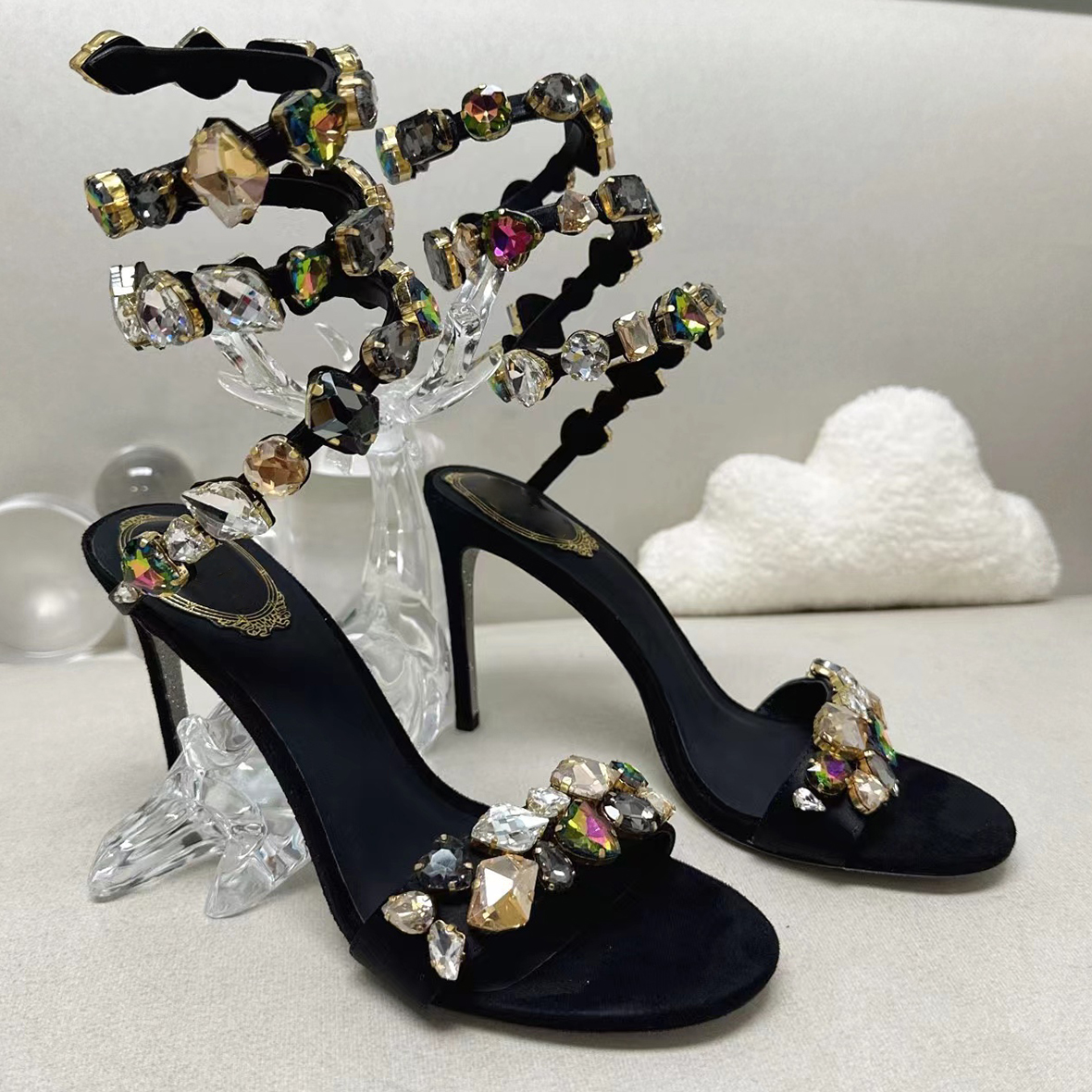 Rene Caovilla High Heel Sandals Designer Women Dress Shoes 9.5 cm Serpentine Wraparound Crystal Foot Ring Fashion Party stiletto Banquet Shoes, White
Rene Caovilla High Heel Sandals Designer Women Dress Shoes 9.5 cm Serpentine Wraparound Crystal Foot Ring Fashion Party stiletto Banquet Shoes, White