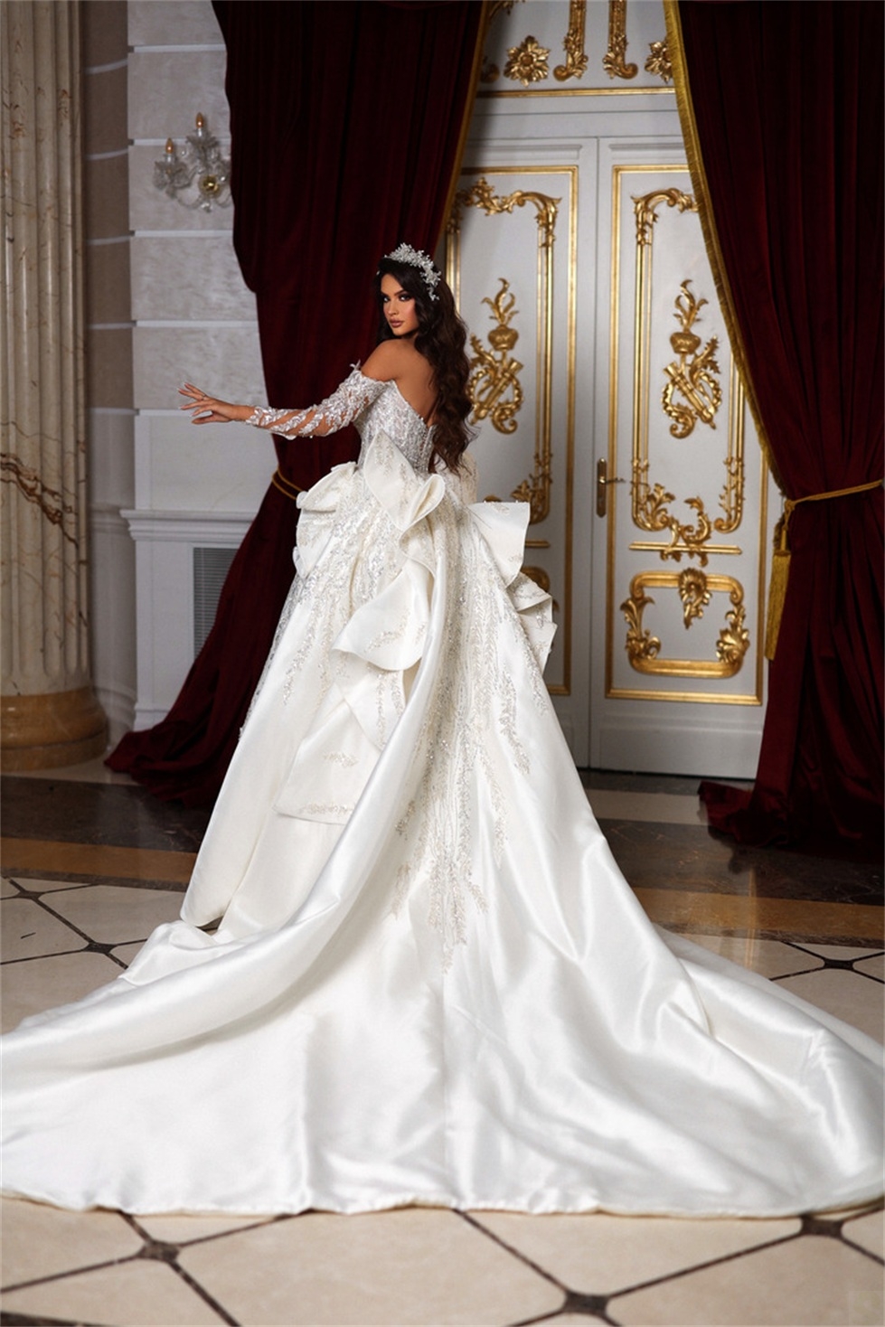 Exquisite Sequined Mermaid Wedding Dresses Deep V Neck Bridal Gowns Custom Made Shiny Full Sleeve Dress Vestido De Novia 0514