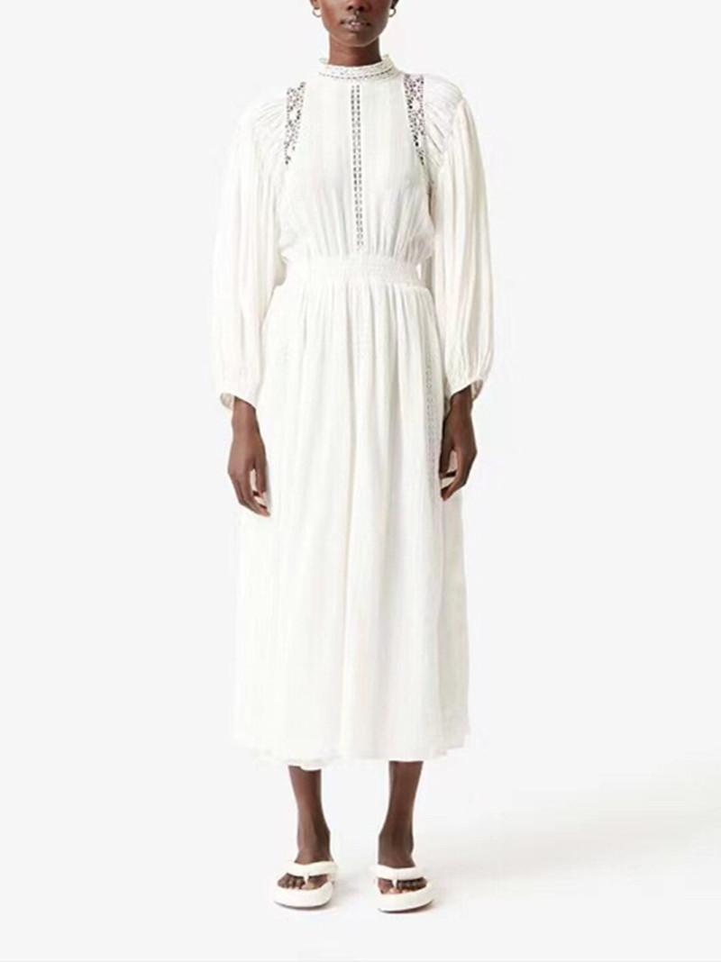Casual Dresses Spring Summer Women Stand Collar Dress Lace Stitching Elastic Waist Solid Color Hollow Out Long Sleeve Female Midi Robes, White
Casual Dresses Spring Summer Women Stand Collar Dress Lace Stitching Elastic Waist Solid Color Hollow Out Long Sleeve Female Midi Robes, White