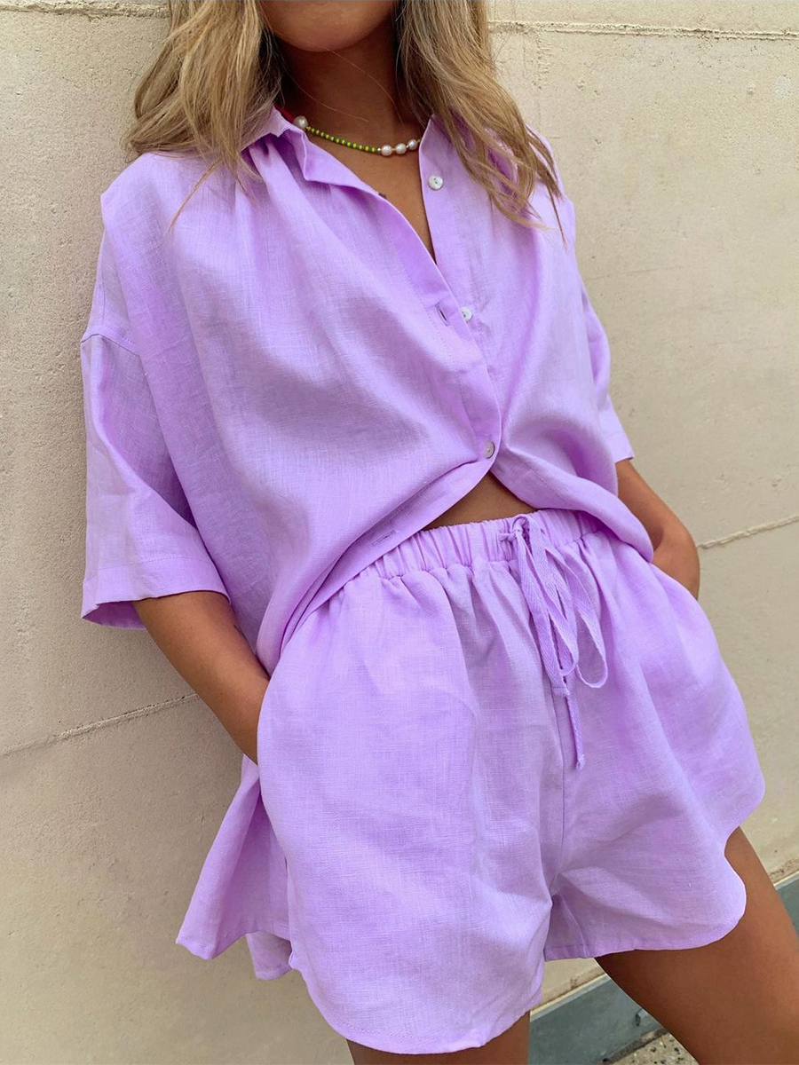 Women' Two Piece Pants Stylish Cotton Casual Women Two Piece Short Sets Summer High Waist Purple Shirt Suit Set Fashion 2 Pieces Sets 230316, Blue
Women' Two Piece Pants Stylish Cotton Casual Women Two Piece Short Sets Summer High Waist Purple Shirt Suit Set Fashion 2 Pieces Sets 230316, Blue