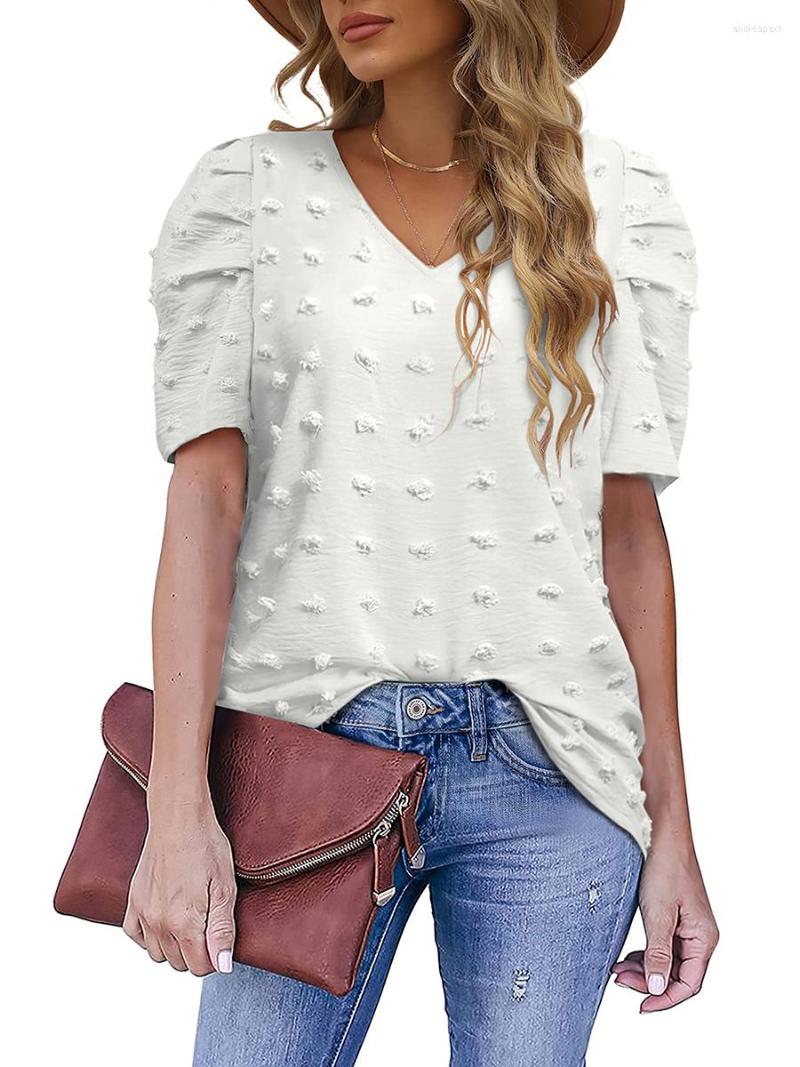 Women's Blouses Summer Women Blouse Short Puff Sleeve Tops With Jacquard Pattern Solid Color V Neck Clothing, White
Women's Blouses Summer Women Blouse Short Puff Sleeve Tops With Jacquard Pattern Solid Color V Neck Clothing, White