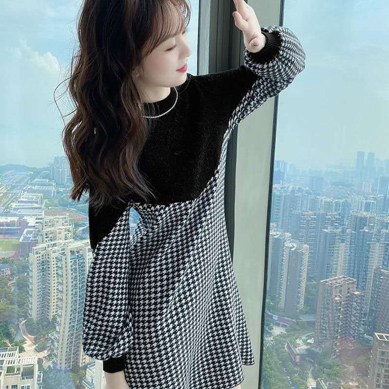 Casual Dresses Woman Dress Winter Knitting Dress Autumn Winter Sweater Stitching Autumn Women's Long Sleeve Autumn Vestido De Mujer 230316