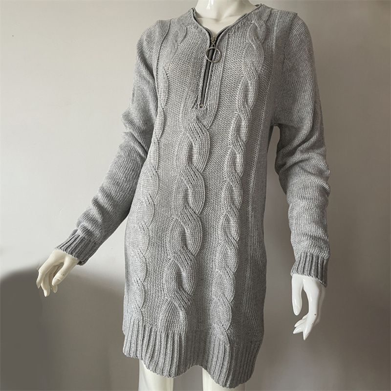 Casual Dresses Elegant V Neck Knit Sweater Dress Women Twist Pattern Solid Color Zipper Knitted Bodycon Dress Autumn Winter Long Sleeve Dresses 230316