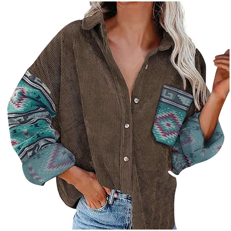 Women' Jackets Corduroy Shirts Vintage Print Patchwork Blouse T-shirts With Pocket Oversized Turn-down Collar T Shirt Women Cot, Green
Women' Jackets Corduroy Shirts Vintage Print Patchwork Blouse T-shirts With Pocket Oversized Turn-down Collar T Shirt Women Cot, Green