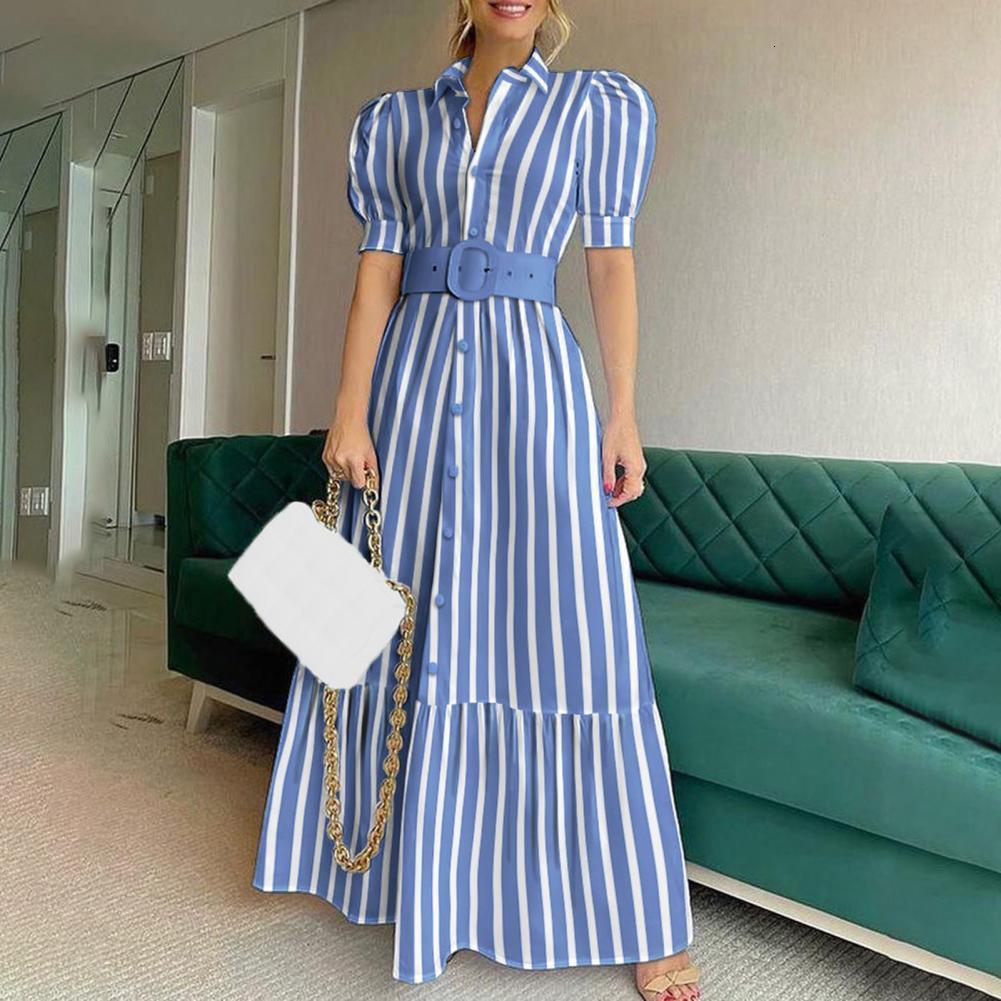 Casual Dresses Simple Maxi Dress Ladies Long Dress Belt Solid Color Pure Color High Waist Dress 230316