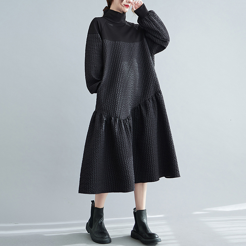 Casual Dresses Long Sleeve Patchwork Dresses For Women Stand Collar Loose Casual Vintage Dress Fashion Elegant Clothing Spring Autumn 230316