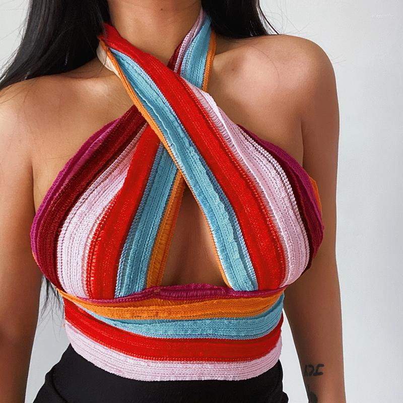 Women' Tanks Bohemian Vintage Striped Halter Top Beach Style Knitted Criss-Cross Boob Wrap Crop Women Summer Sexy Backless Cami Vest
Women' Tanks Bohemian Vintage Striped Halter Top Beach Style Knitted Criss-Cross Boob Wrap Crop Women Summer Sexy Backless Cami Vest