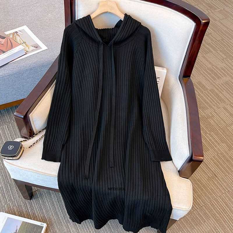 Casual Dresses size 6XL 150KG Spring Long Sleeve Dress Ladies Maxi Dress with Hooded Solid Color Large Size Women Clothing 230316