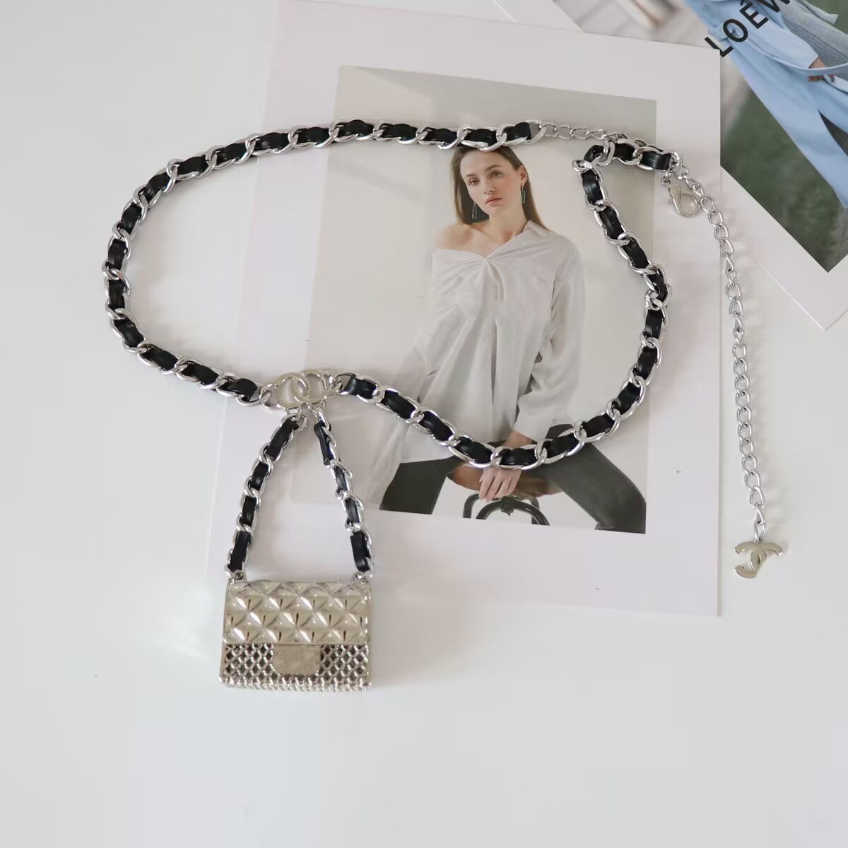 Evening Bags Cc s Small Fragrance Metal Hollow Rhomboid Chain Waist Neck Decoration Women's Mini Crossbody Bag