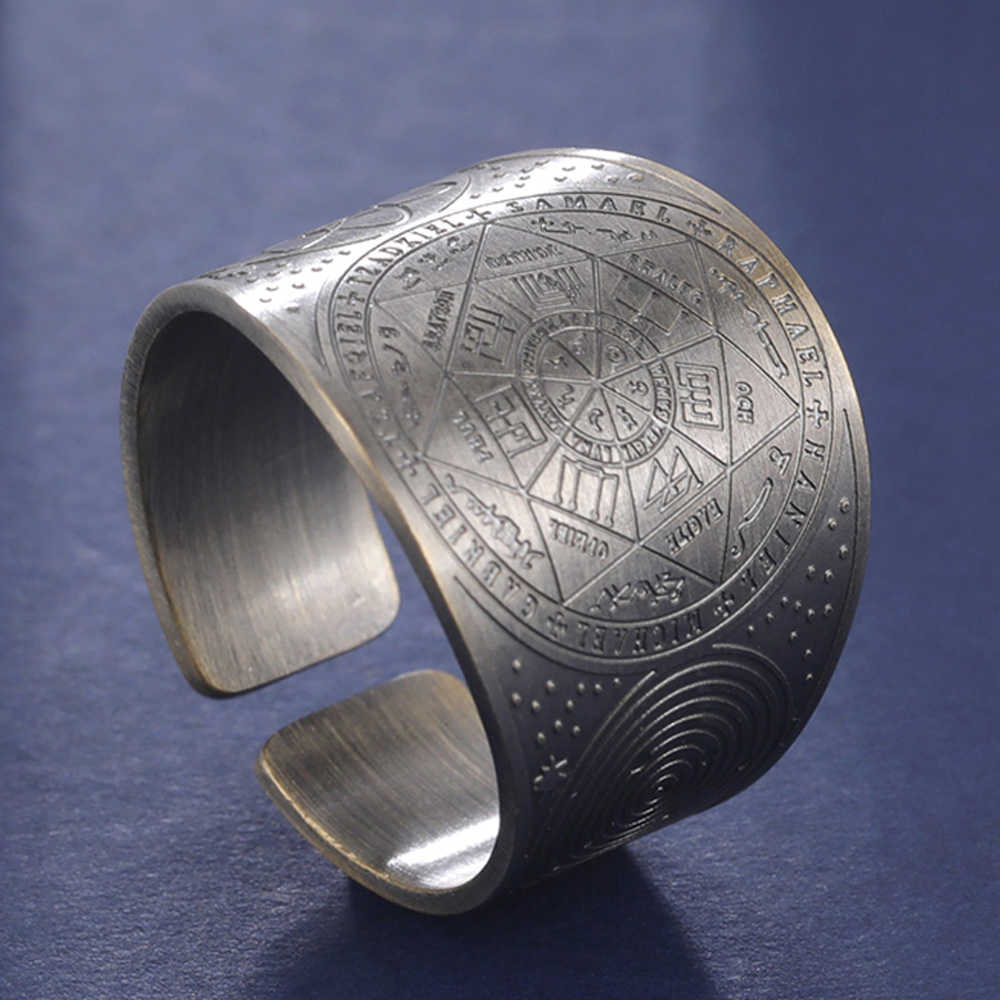 Dawapara Seal of The 7 Archangels Protection Ring Amulet Metatron Cube Lilith Symbol The Secrets of King Solomon Vintage Jewelry L230620