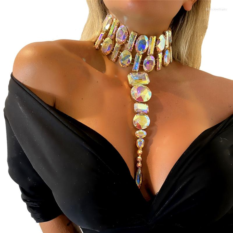Chains INS Fashion AB Colored Crystal Long Tassel Pendant Necklace Ladies Party Dinner Shining Big Jewel Choker Exquisite Jewelry Gift
Chains INS Fashion AB Colored Crystal Long Tassel Pendant Necklace Ladies Party Dinner Shining Big Jewel Choker Exquisite Jewelry Gift