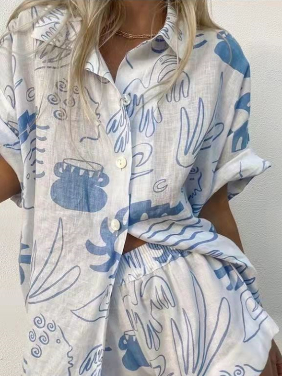 Womens Two Piece Pants Casual Womens Short Pants Outfits Pattern Printed Lapel ButtonDown Tops Elastic Waist Shorts Loose Mini Shorts Suit 230316, Green
Womens Two Piece Pants Casual Womens Short Pants Outfits Pattern Printed Lapel ButtonDown Tops Elastic Waist Shorts Loose Mini Shorts Suit 230316, Green