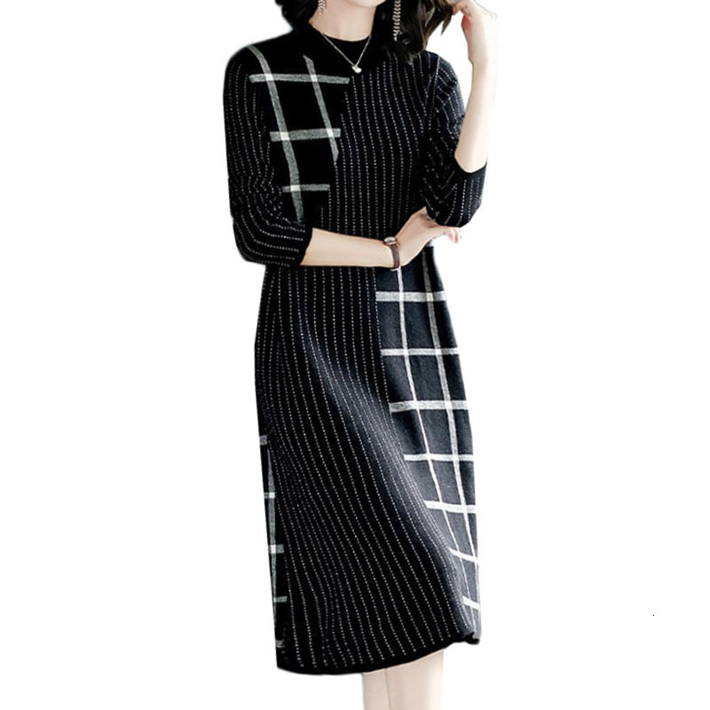 Casual Dresses Knitted Sweater Dress Female Autumn Winter Dress Long Sleeve Half Turtleneck Sweater Women Dress Office Lady Casual Mid Dress 230316
