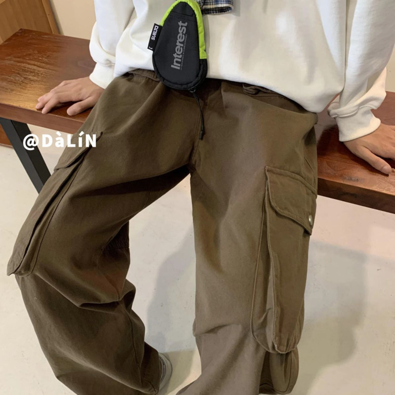 Men's Pants Autumn Cotton Cargo Pants Men Fashion Pocket Casual Pants Men Japanese Streetwear Hip Hop Loose Straight Pants Mens Trousers 230316