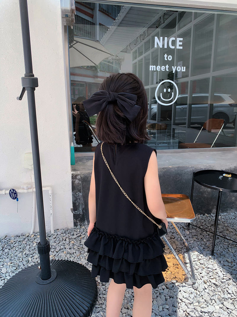 Family Matching Outfits Summer Thin Lace Mother Daughter Dress Cake Black Color Mommy And Me Dresses Sleeveless Mom And Daughter Matching Beach Clothe